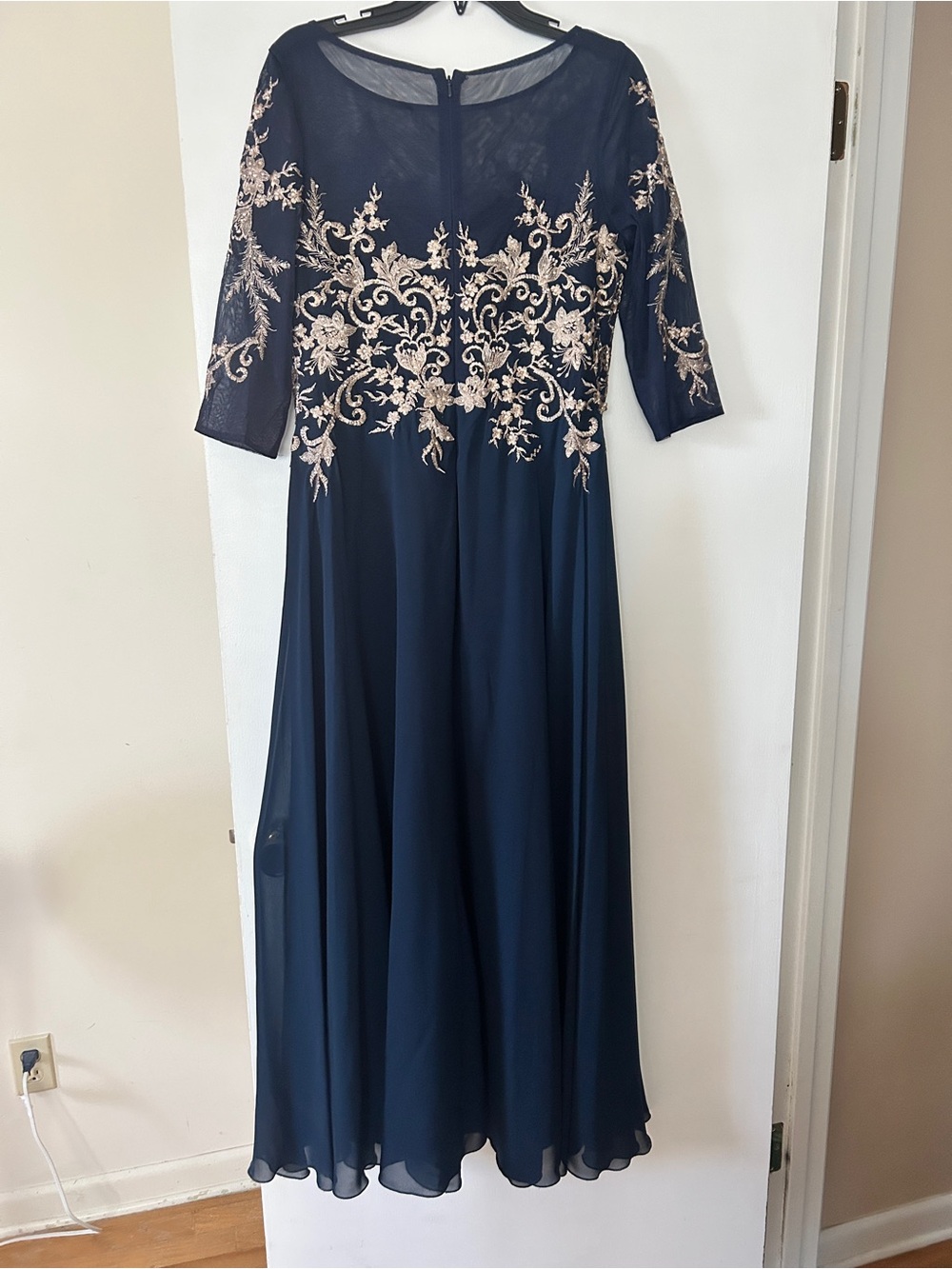 Betsy and Adam Navy Floral Embroidered A-Line Maxi Dress - Picture 8 of 11
